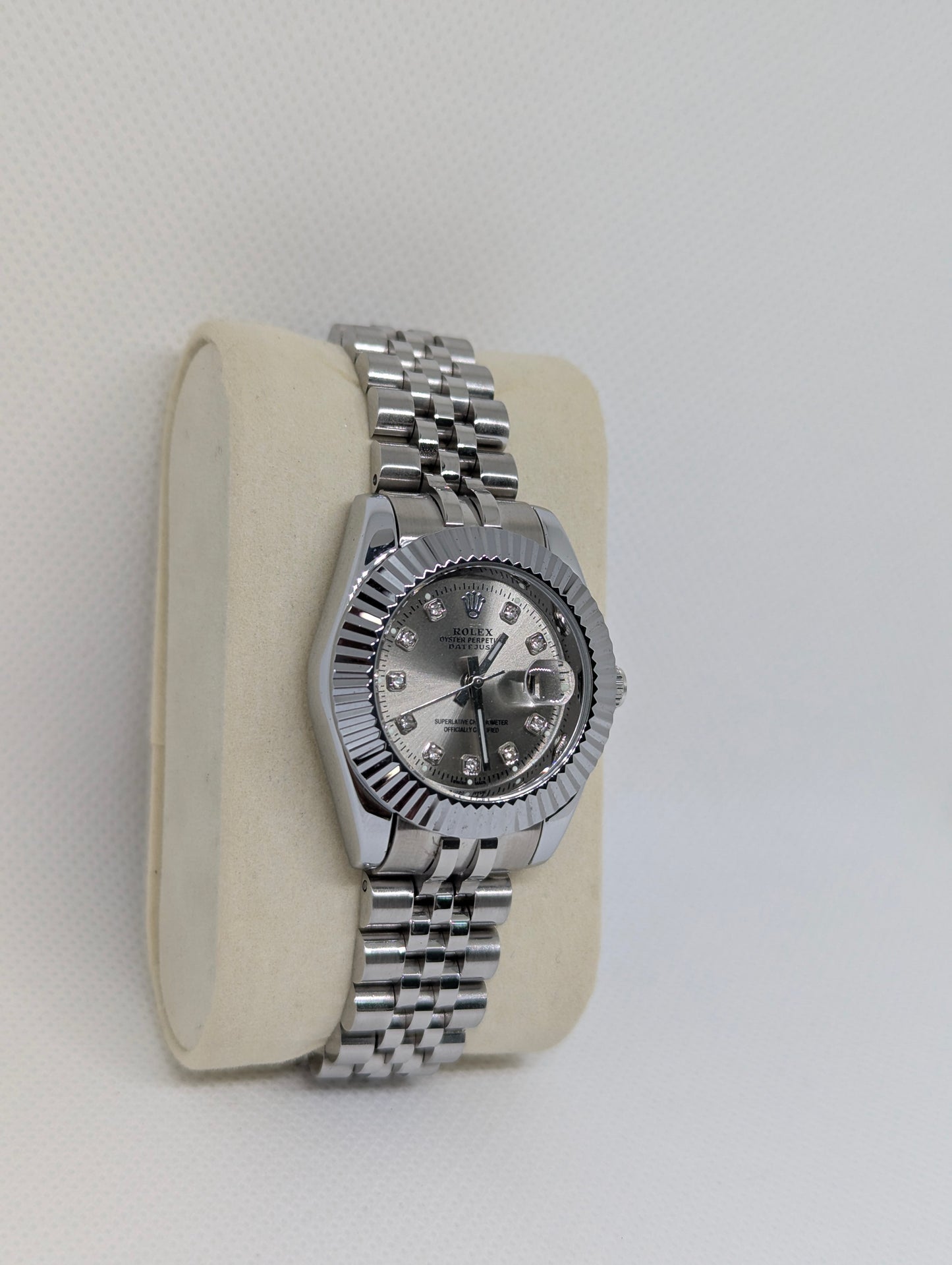 Ladies Steel Watch, Silver Dial with Sparkling Stone Markers