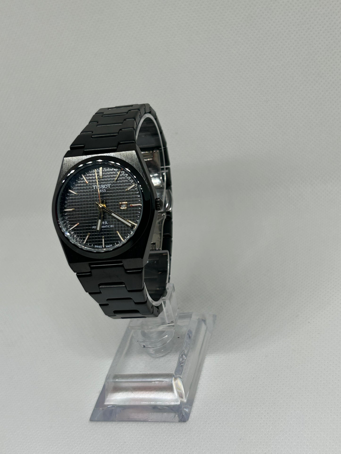 Ladies Black Steel Watch, Elegant Textured Dial with Gold Touch