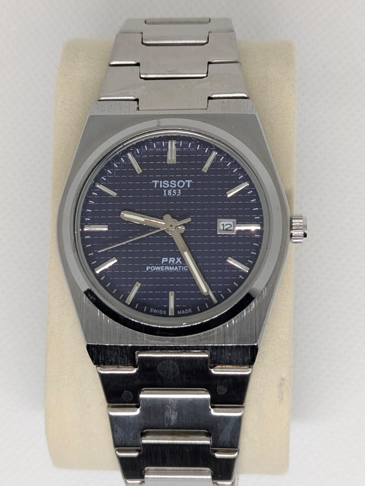 Men’s Silver Stainless Steel Watch with Black Textured Dial