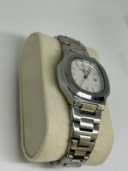 Ladies Steel Sport Luxe Watch Silver Embossed Dial & Date