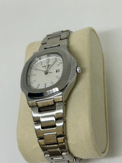 Ladies Steel Sport Luxe Watch Silver Embossed Dial & Date