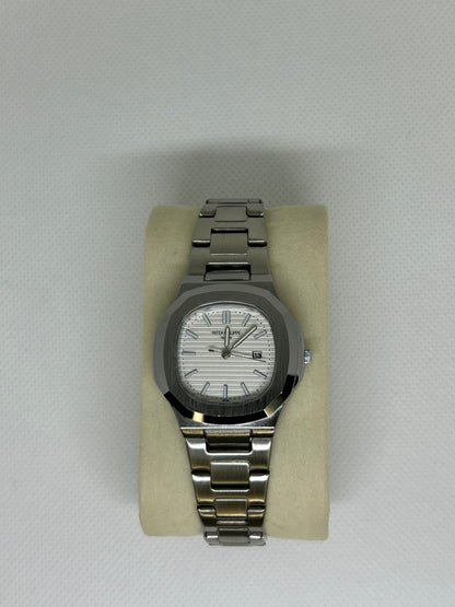 Ladies Steel Sport Luxe Watch Silver Embossed Dial & Date