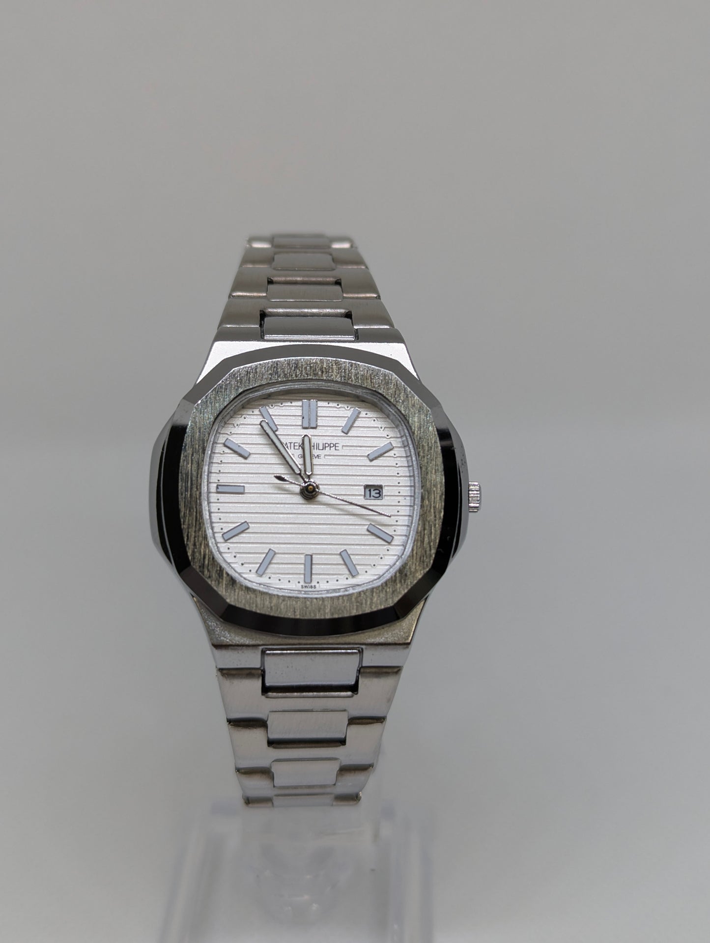 Ladies Steel Sport Luxe Watch Silver Embossed Dial & Date