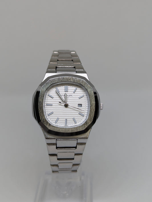 Ladies Steel Sport Luxe Watch Silver Embossed Dial & Date