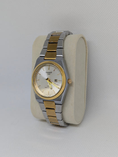 Ladies Two Tone Automatic, White Textured Dial, Gold Bezel & Integrated Bracelet