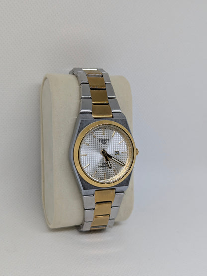 Ladies Two Tone Automatic, White Textured Dial, Gold Bezel & Integrated Bracelet
