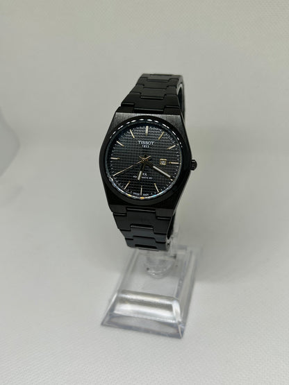Ladies Black Steel Watch, Elegant Textured Dial with Gold Touch