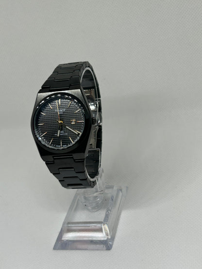 Ladies Black Steel Watch, Elegant Textured Dial with Gold Touch