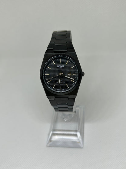 Ladies Black Steel Watch, Elegant Textured Dial with Gold Touch