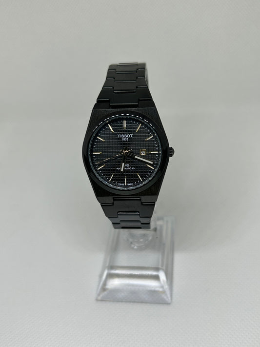 Ladies Black Steel Watch, Elegant Textured Dial with Gold Touch