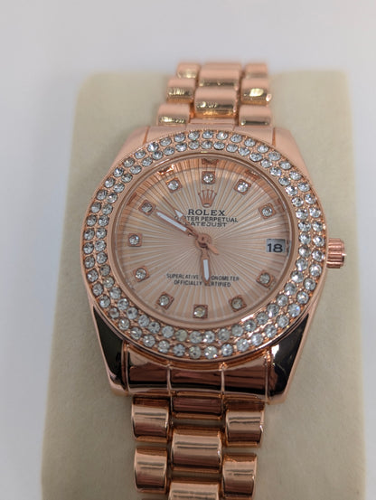Rose Gold watch with Diamond Bezel & Dial