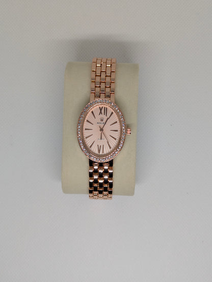 Rose Gold Ladies Watch with Diamond Bezel Classic Elegance