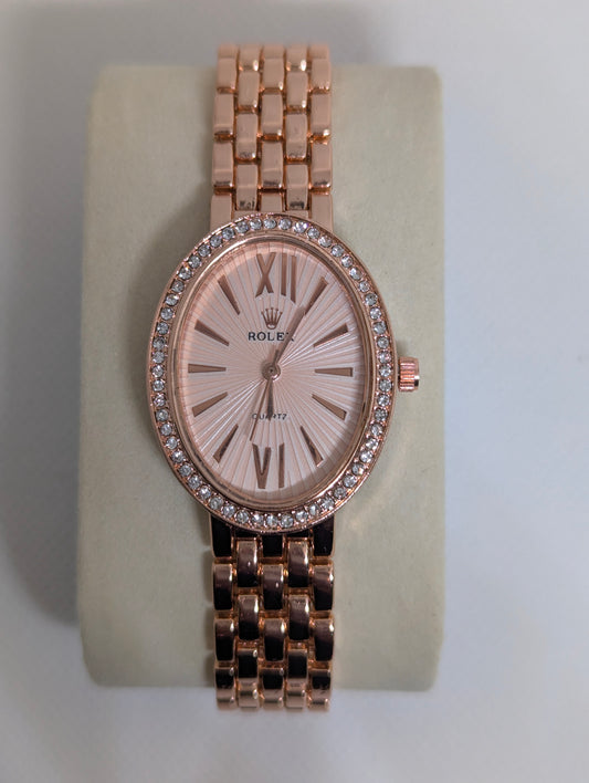Rose Gold Ladies Watch with Diamond Bezel Classic Elegance