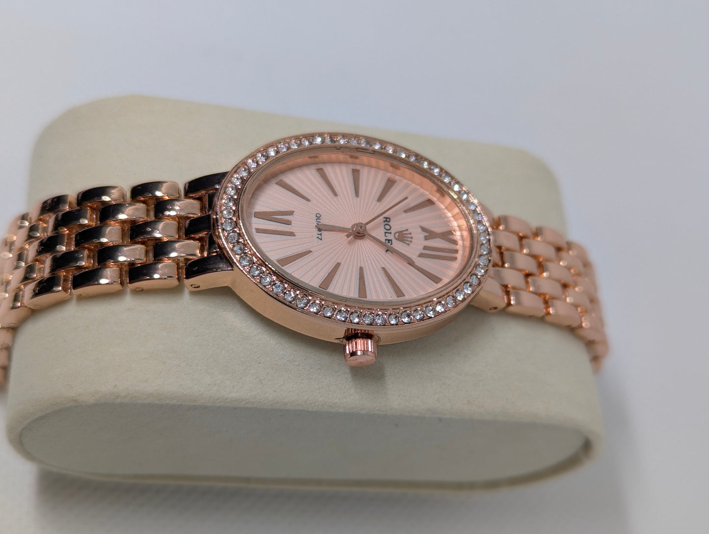 Rose Gold Ladies Watch with Diamond Bezel Classic Elegance