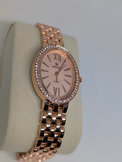 Rose Gold Ladies Watch with Diamond Bezel Classic Elegance