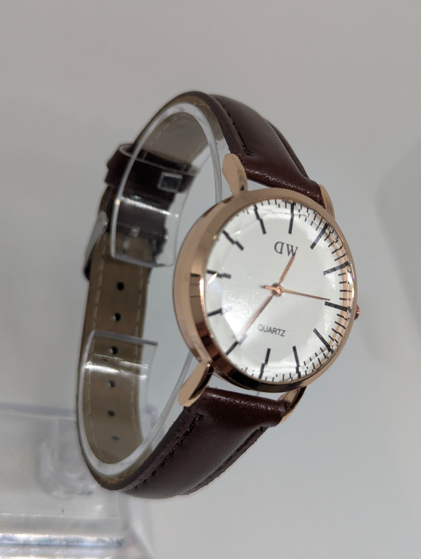 Classic Watch with White Dial & Brown Leather Strap