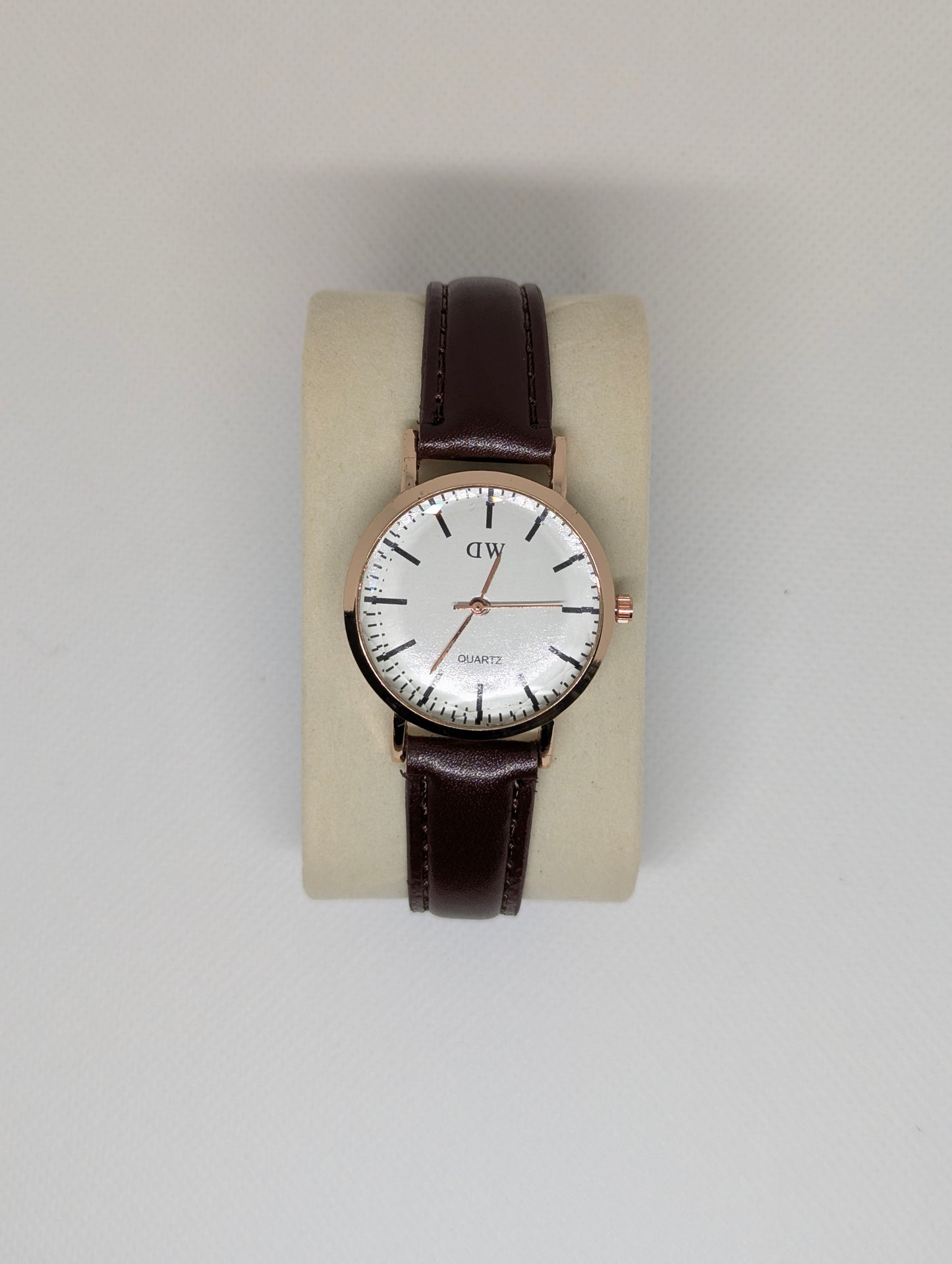 Classic Watch with White Dial & Brown Leather Strap
