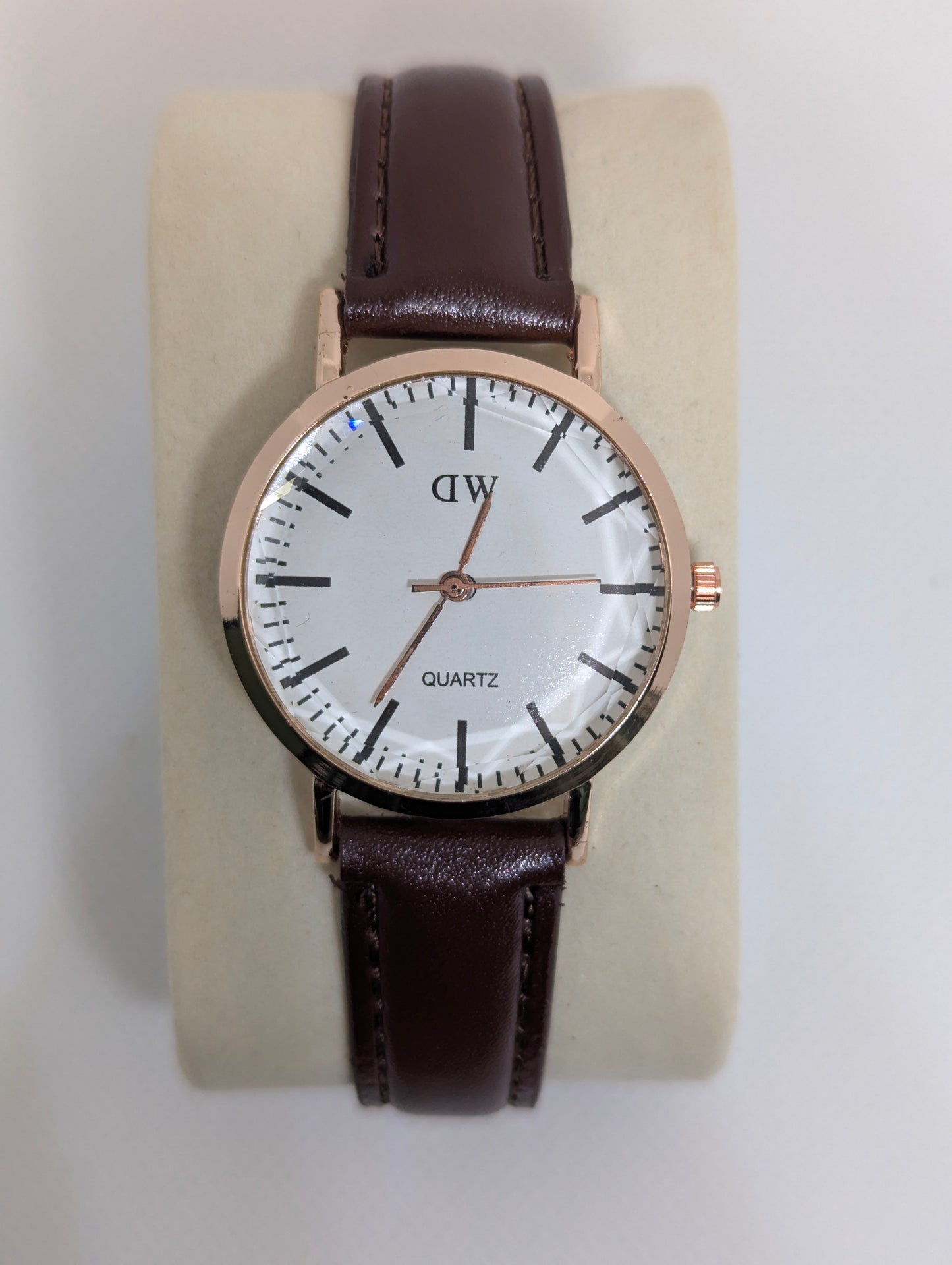 Classic Watch with White Dial & Brown Leather Strap