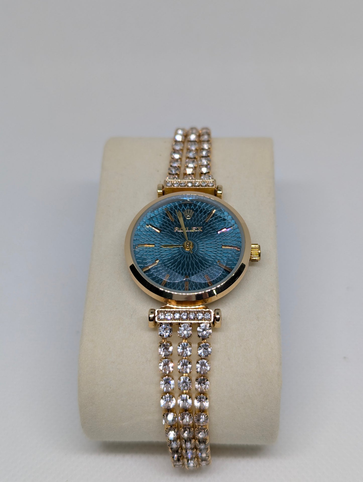 Ladies Gold Watch with Multi Textured Dial & Crystal Bracelet