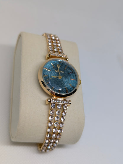 Ladies Gold Watch with Multi Textured Dial & Crystal Bracelet