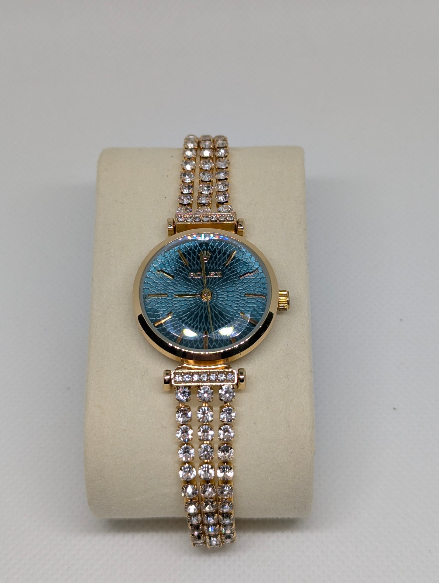 Ladies Gold Watch with Multi Textured Dial & Crystal Bracelet