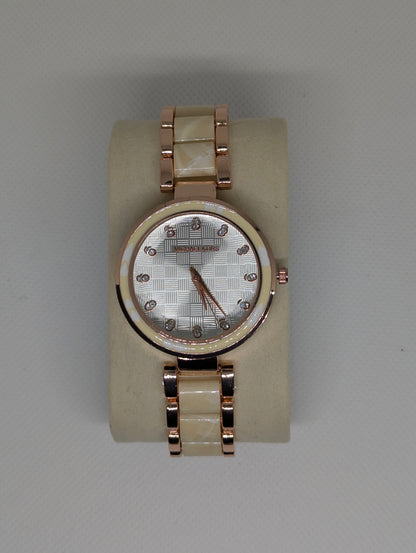 Michael Kors Ladies, Rose Gold Watch with Crystal Markers & Ivory Ceramic Links