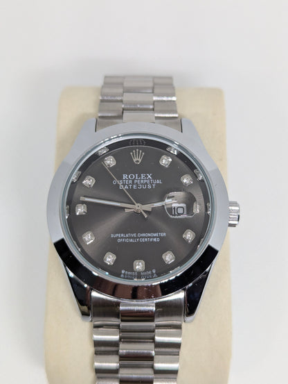 Steel Watch, Charcoal Sunburst Dial, Stone Markers & Date