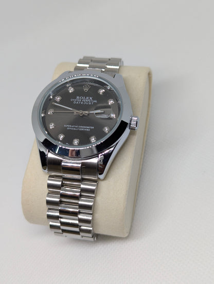 Steel Watch, Charcoal Sunburst Dial, Stone Markers & Date