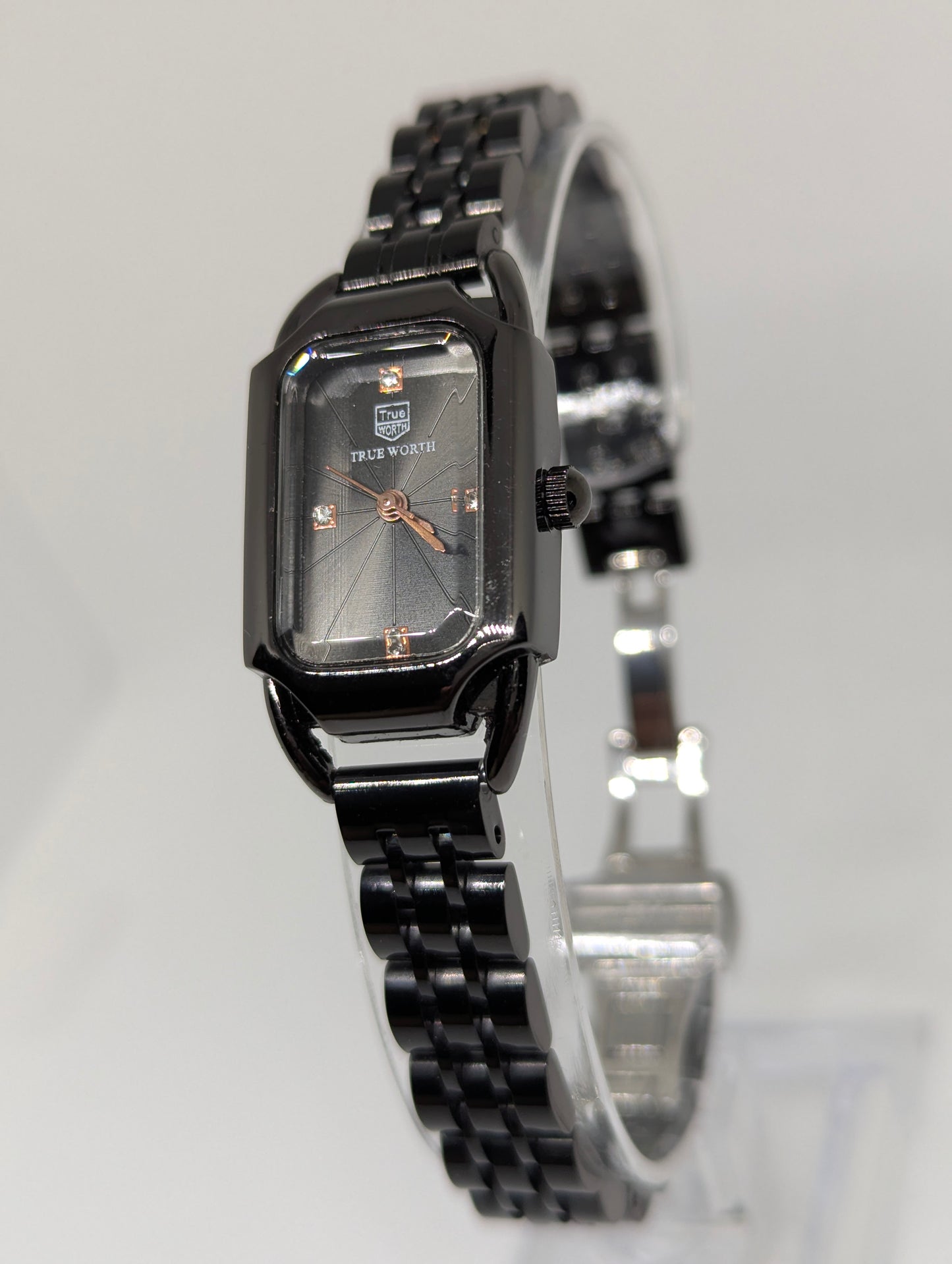 True Worth Black Ceramic Ladies Watch with Rectangular Dial