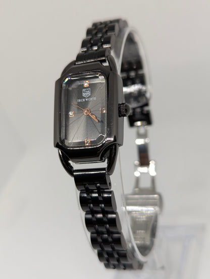 True Worth Black Ceramic Ladies Watch with Rectangular Dial