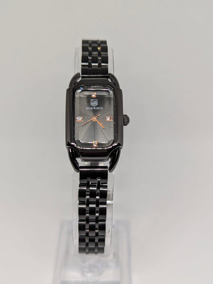 True Worth Black Ceramic Ladies Watch with Rectangular Dial