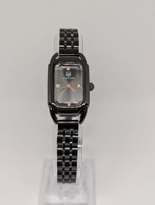 True Worth Black Ceramic Ladies Watch with Rectangular Dial