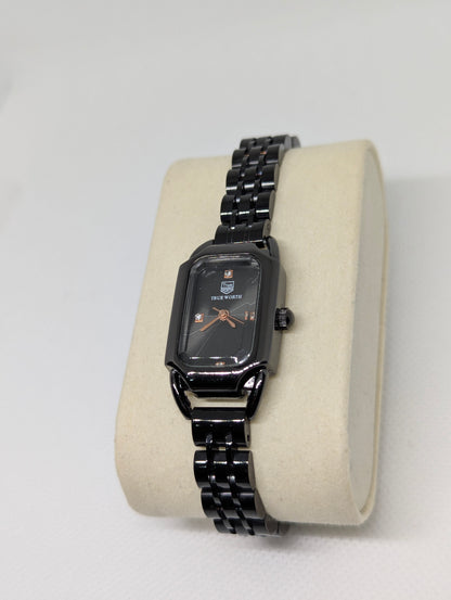 True Worth Black Ceramic Ladies Watch with Rectangular Dial