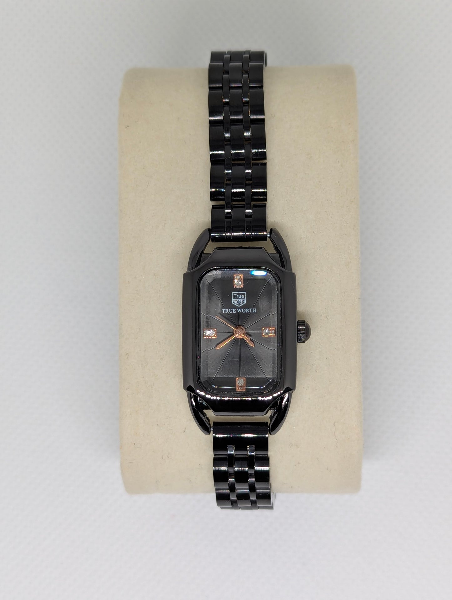 True Worth Black Ceramic Ladies Watch with Rectangular Dial