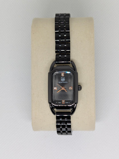 True Worth Black Ceramic Ladies Watch with Rectangular Dial