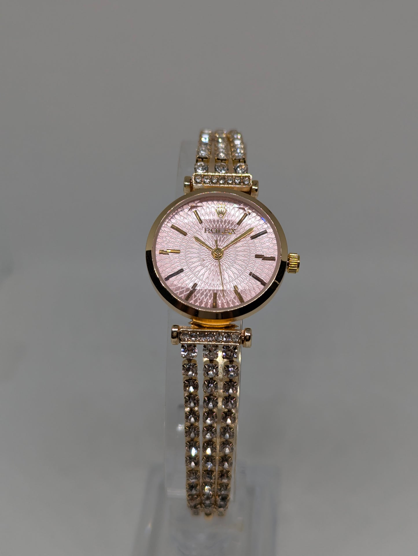 Ladies Gold Watch with Multi Textured Dial & Crystal Bracelet