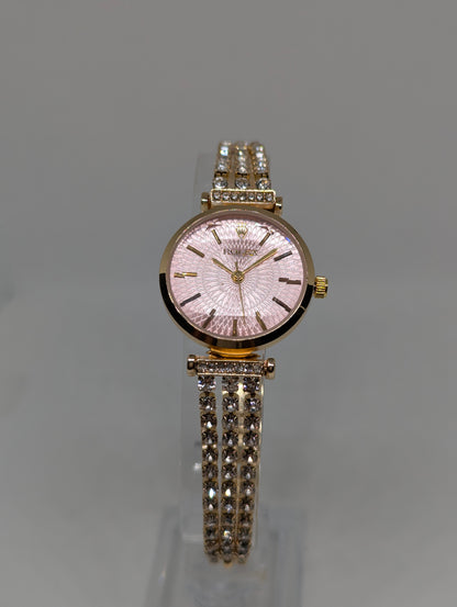 Ladies Gold Watch with Multi Textured Dial & Crystal Bracelet