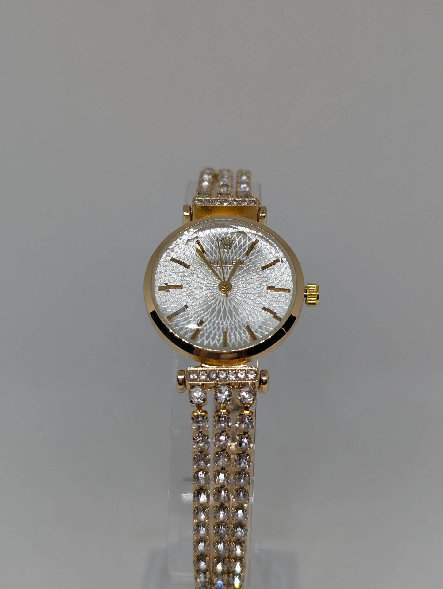 Ladies Gold Watch with Multi Textured Dial & Crystal Bracelet