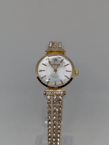 Ladies Gold Watch with Multi Textured Dial & Crystal Bracelet