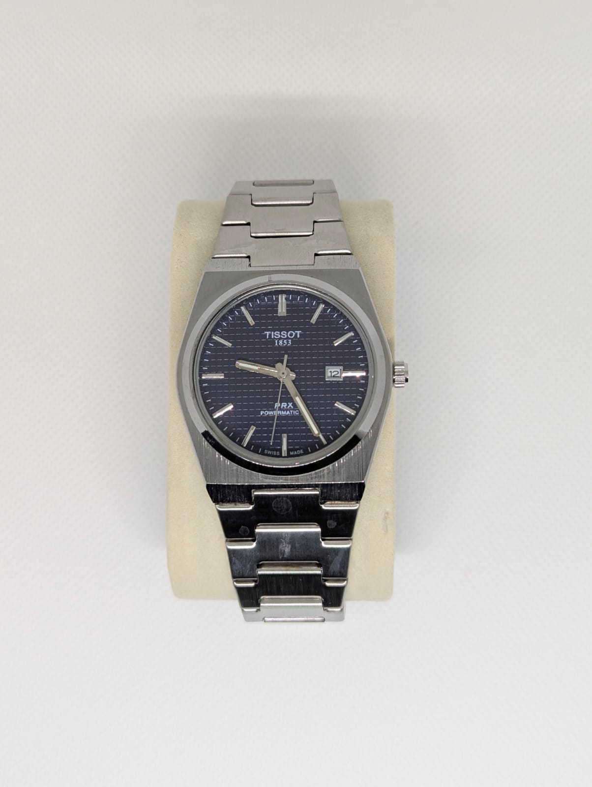 Men’s Silver Stainless Steel Watch with Black Textured Dial