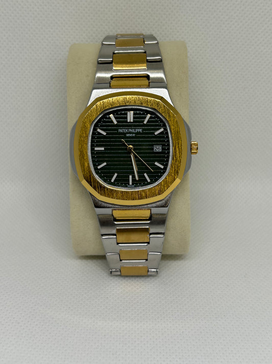 Ladies Two Tone Steel Watch with Green Textured Dial