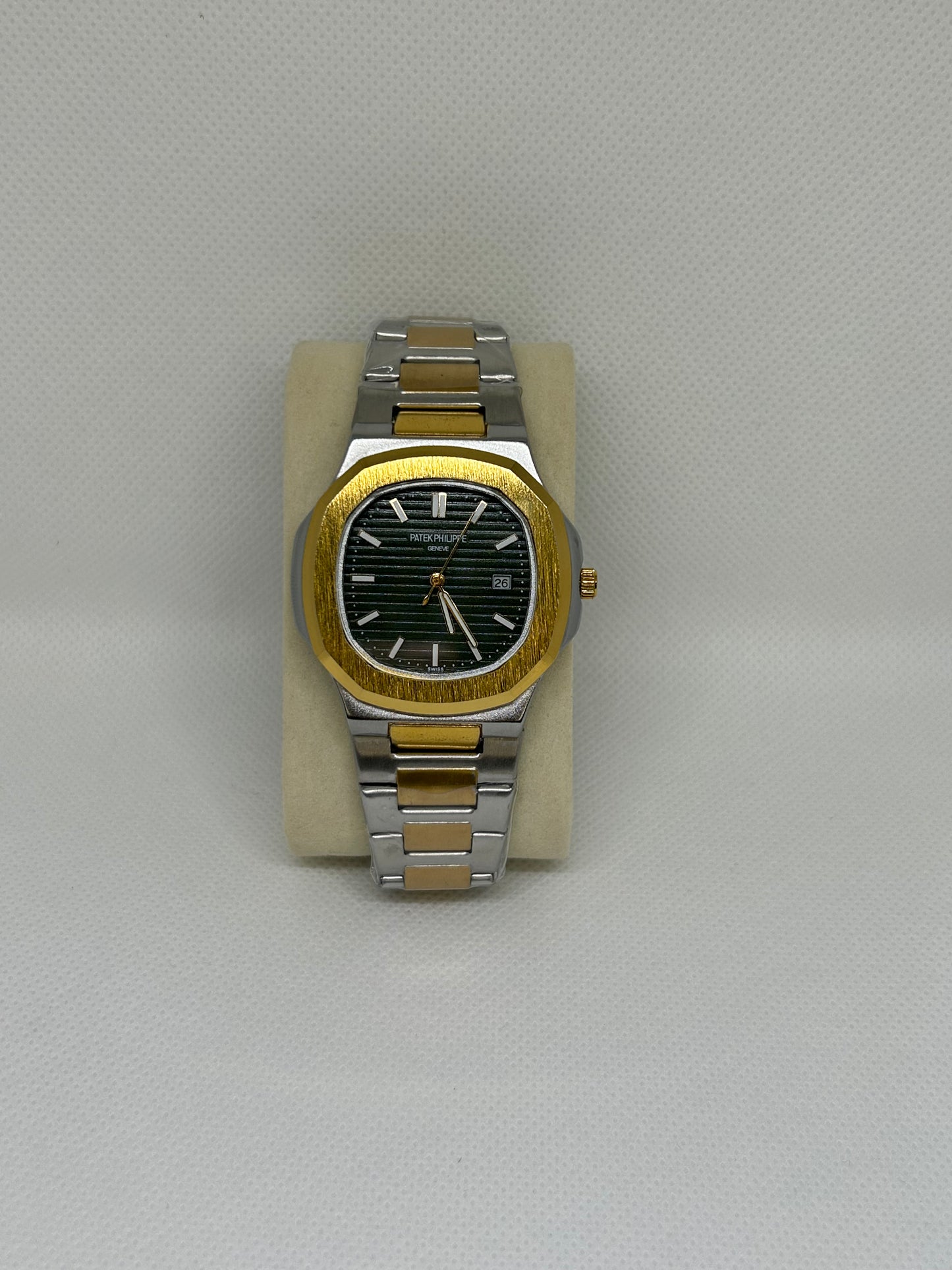 Men’s Two Tone Steel Watch with Green Textured Dial