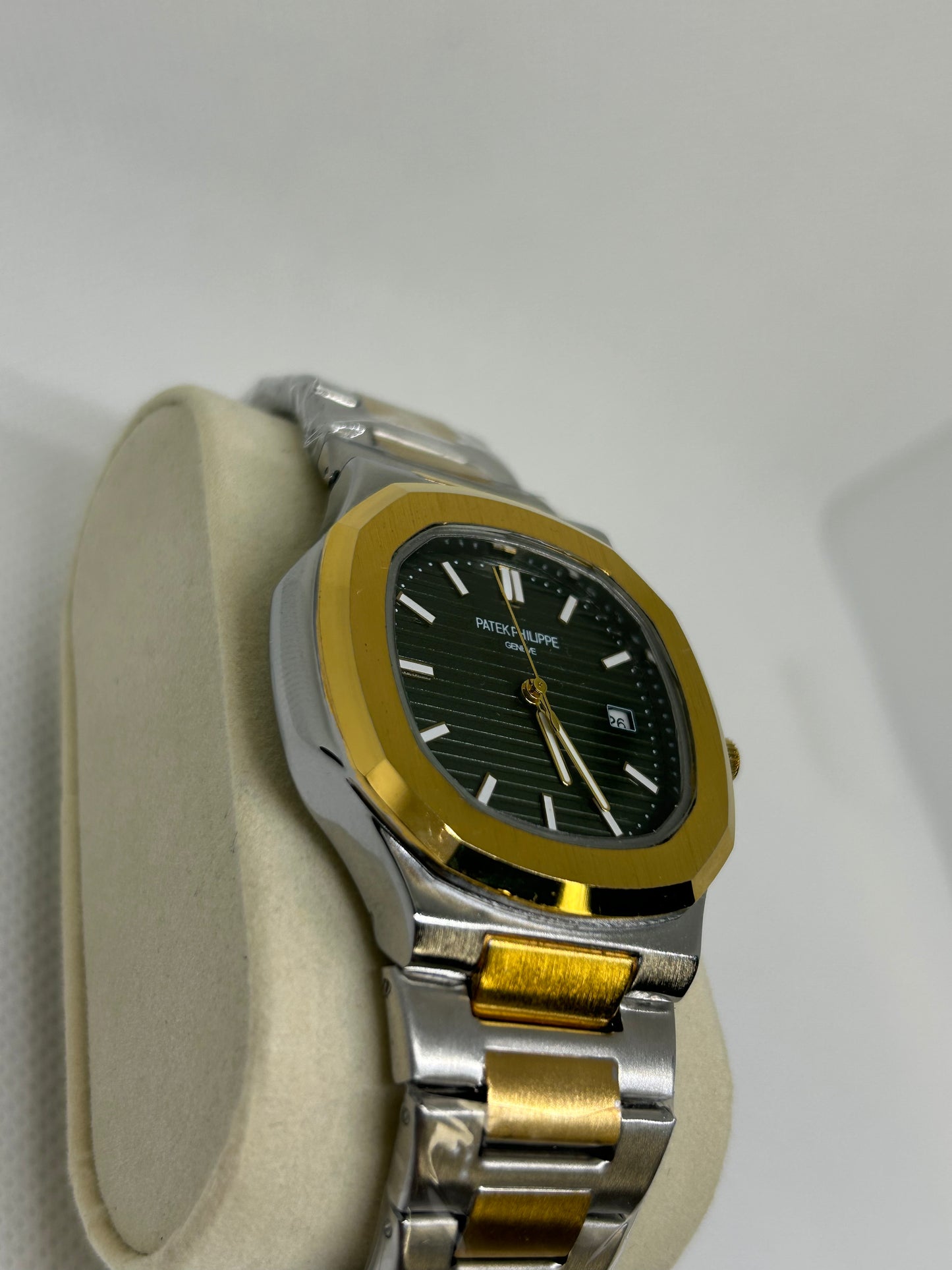 Men’s Two Tone Steel Watch with Green Textured Dial