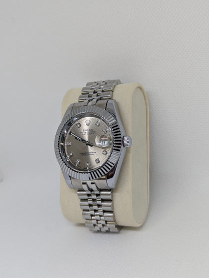 Men’s Silver Stainless Steel Watch with Diamond Markers