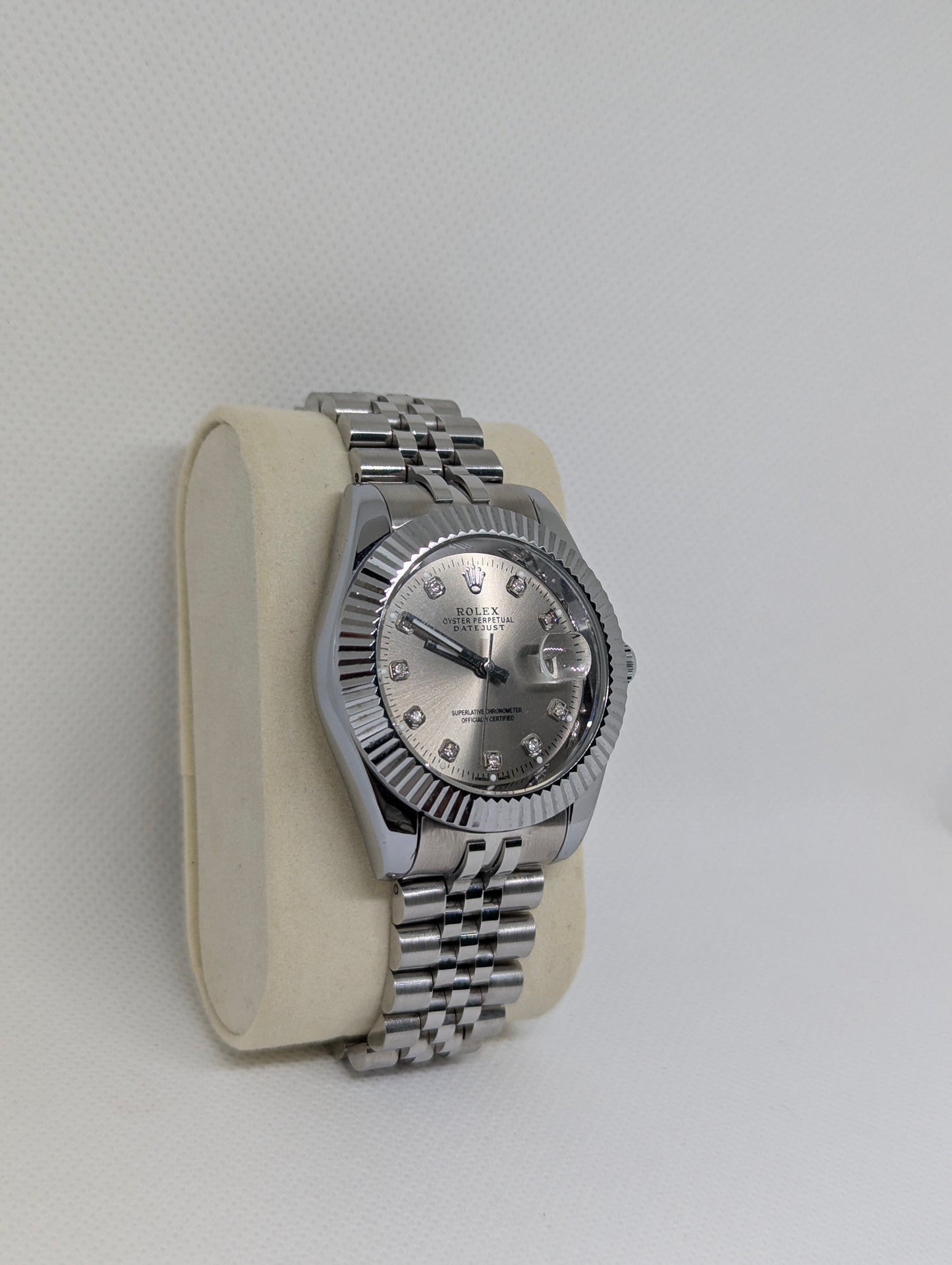 Men’s Silver Stainless Steel Watch with Diamond Markers