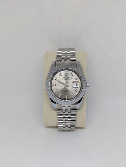 Men’s Silver Stainless Steel Watch with Diamond Markers