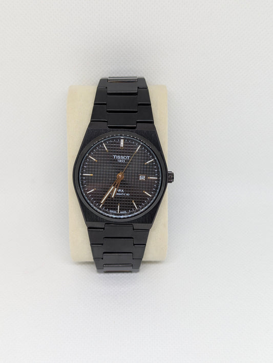 Men’s Full Black Stainless Steel Watch with Textured Dial