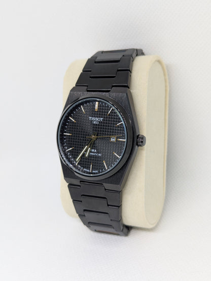 Men’s Full Black Stainless Steel Watch with Textured Dial