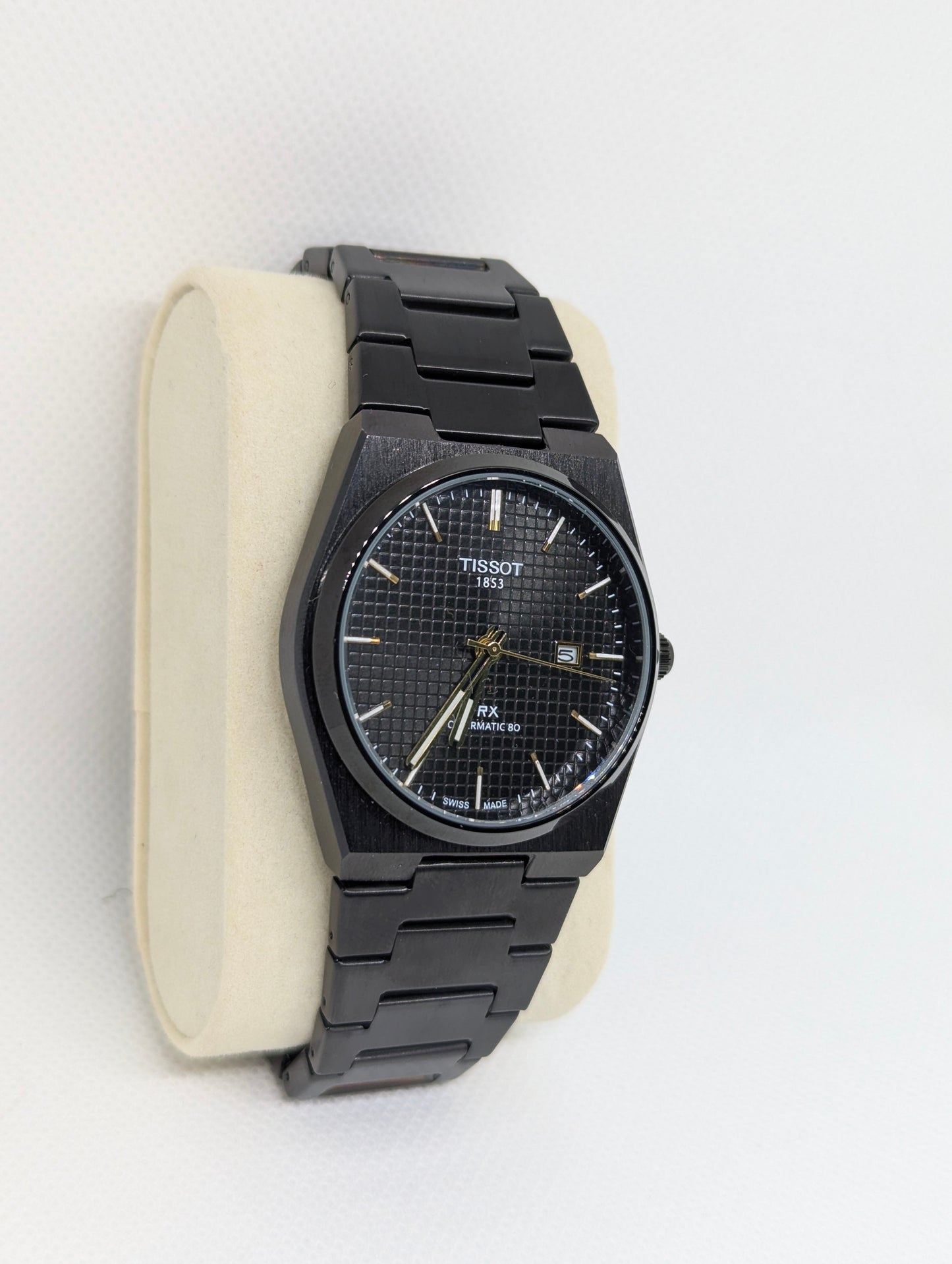 Men’s Full Black Stainless Steel Watch with Textured Dial