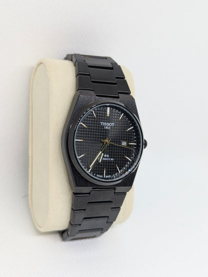 Men’s Full Black Stainless Steel Watch with Textured Dial